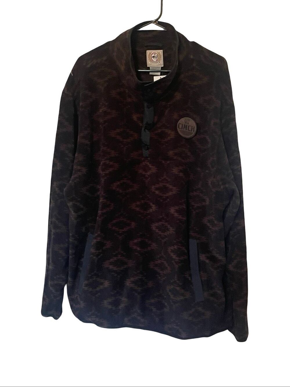 New Cinch Mens Black Brown Aztec Patterned Fleece Pullover Jacket Size XL